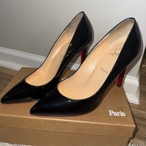 Christian Louboutin Black Patent Leather Pointed Toe Pumps with Red Soles